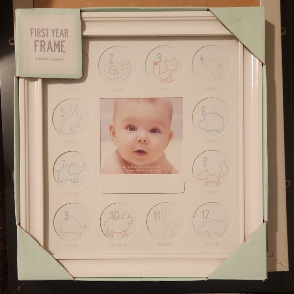 First Year Baby Photo Frame - White